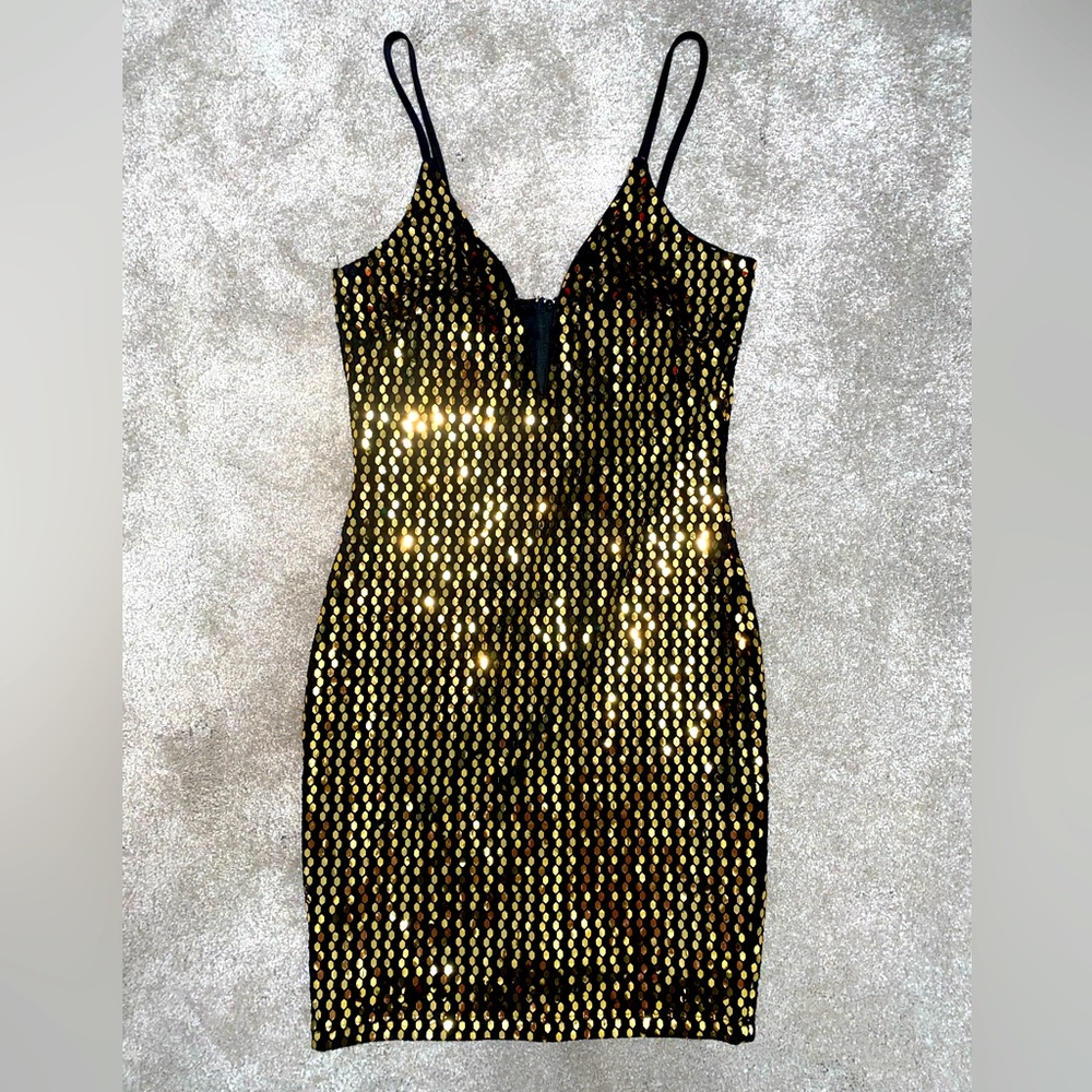 Windsor Mini Black/Gold Sequin Party Dress
